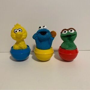 Vtg Sesame Street Roly Poly Pals 3 Lot Weeble Wobbles Big Bird Oscar Cookie Mons